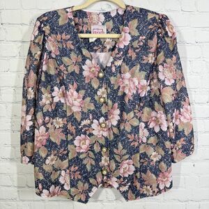 Vintage Y2K California Looks Button Shirt Women Size 18P Floral Cottage Prairie